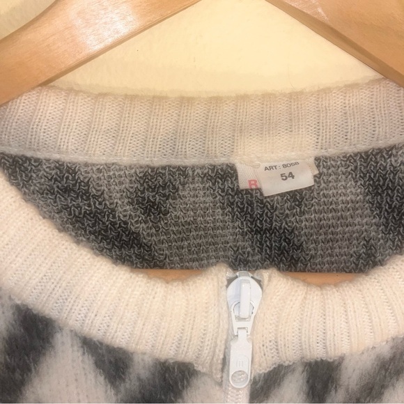 Vintage Raska Yugoslavia Handknit Wool Zip Cardigan Sweater Criss Cross XL - Picture 3 of 11